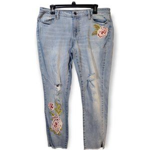 ANA A New Approach Women's 10 Rose Flower Patched Blue Denim Jeggings USED